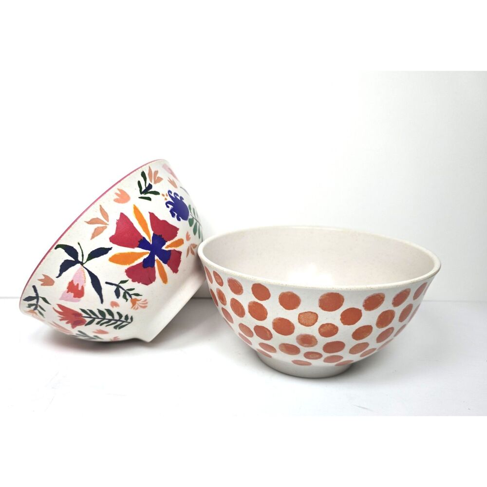 Opalhouse Bamboo Melamine Cereal Bowls Floral & Terracotta Polka Dot Pink Set 2